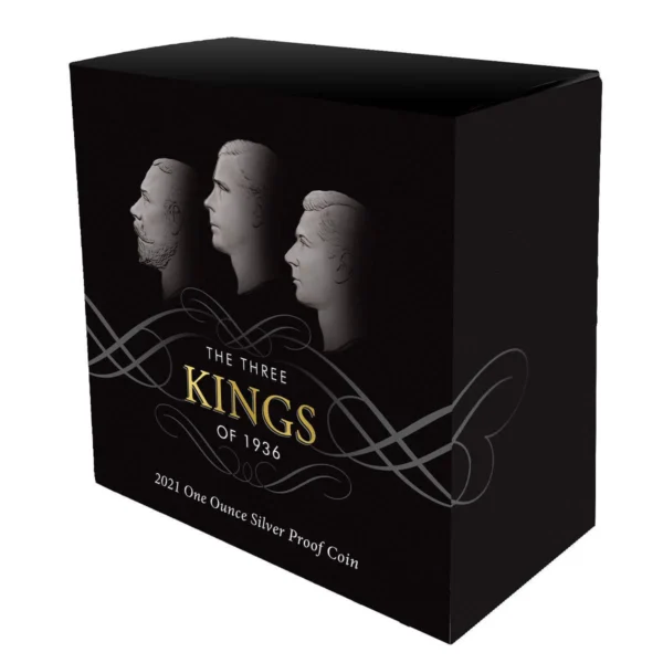 2021 $1 Three Kings 1oz Silver Gilded Proof Coin - Boxed View