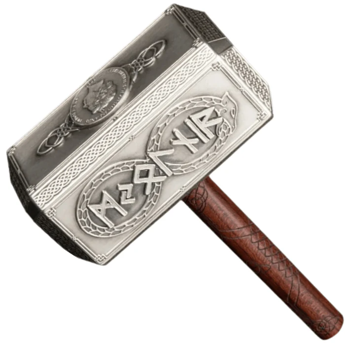 2021 $10 Thor Hammer Mjölnir 500g Silver Coin - Side View 1