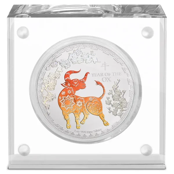 2021 $2 Lunar Year Of The Ox 1oz Silver Coin Cased View