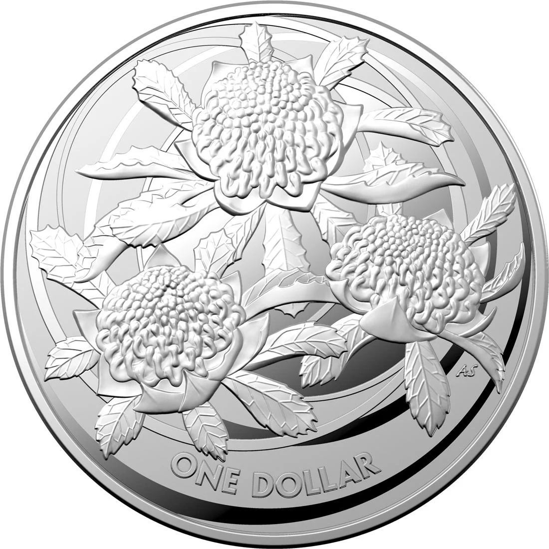 2022 $1 Wildflowers of Australia Waratah 1oz Silver BU Coin Reverse View