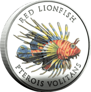 2023 $5 Red Lionfish - Marine Life 1oz Silver Coloured Proof Coin