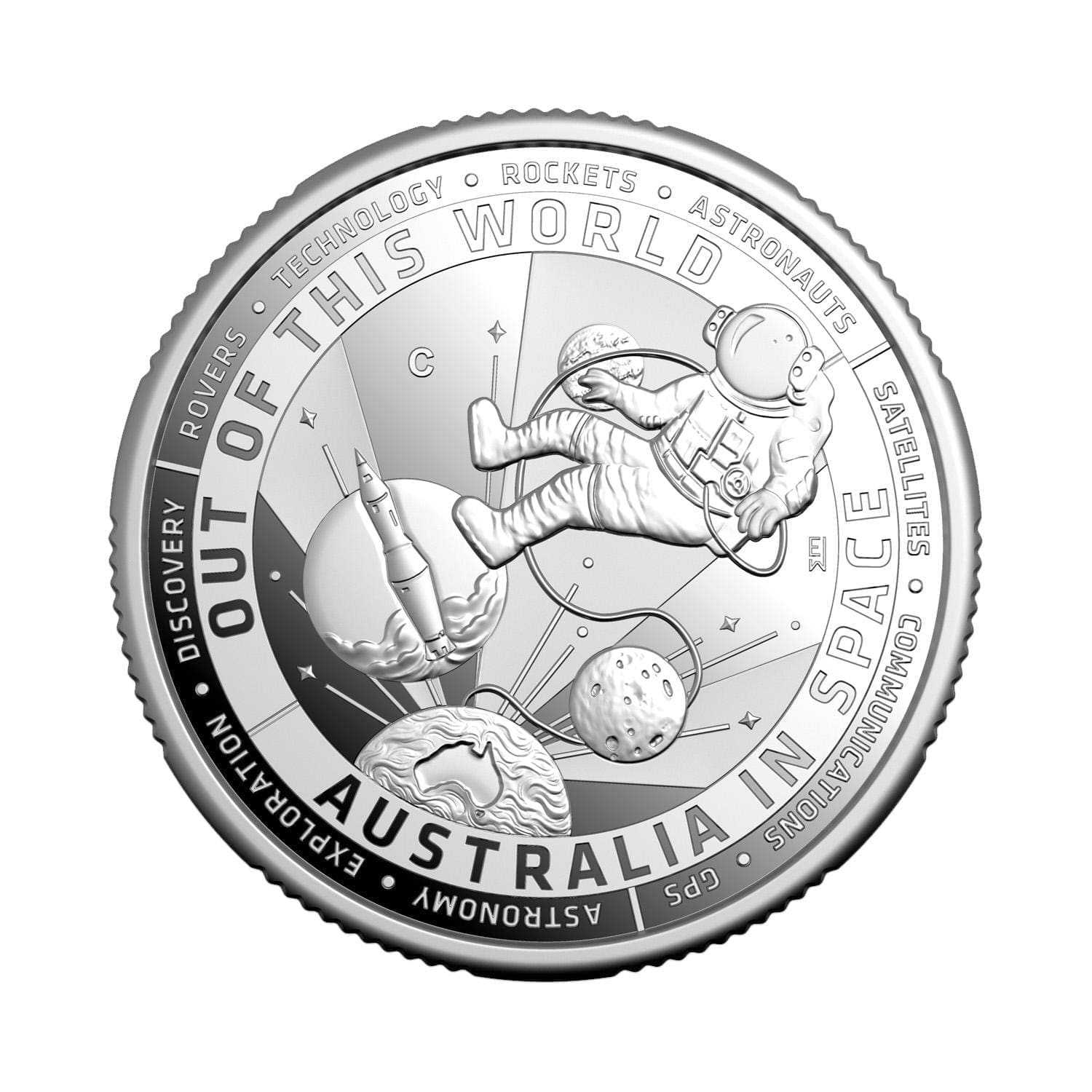 2024 $1 Out of this World - Australia In Space Silver ‘C’ Mintmark Proof Coin Reverse View