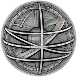 2024 $10 Armillary Sphere 2oz Silver Antiqued Ultra High Relief Coin