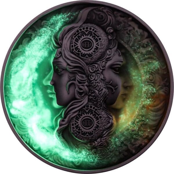 2024 $12 Gemini - Twelve Zodiac Signs 5oz Silver Glow in the Dark Coin - Image 2