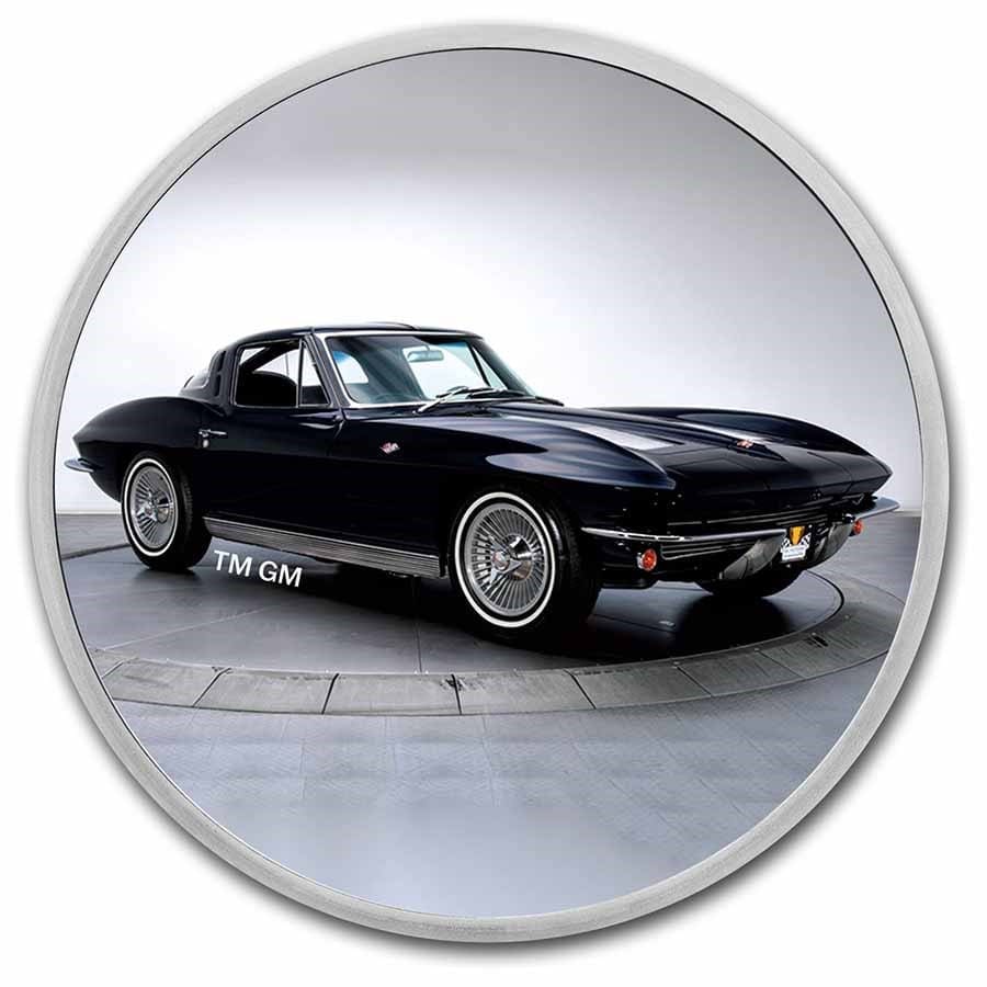 Corvette (1963) Black Stingray 1oz Colourised Silver Coin (TEP) Front of Coin