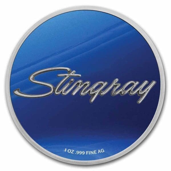Corvette (1972) Blue Stingray 1oz Colourised Silver Coin (TEP) Obverse View