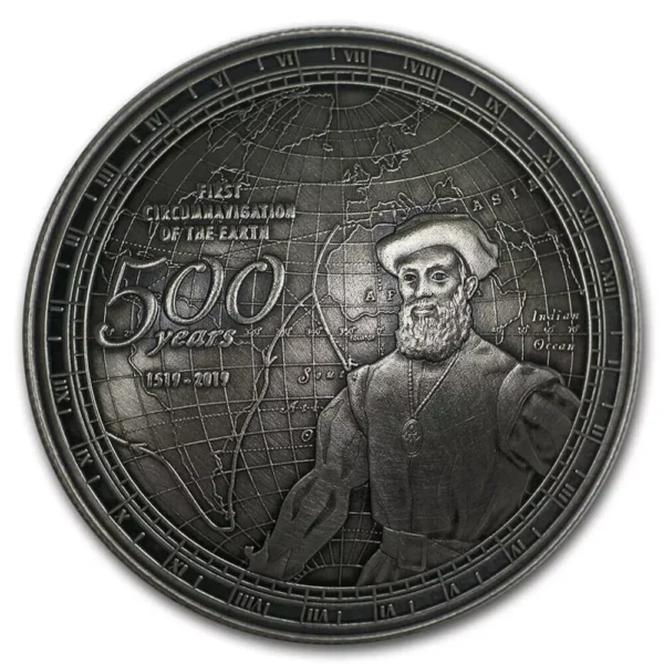 2019 $2 First Circumnavigation Of The Earth - 500th Anniversary Silver Coin - Reverse View