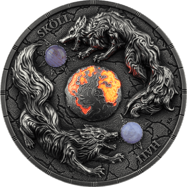 2024 Ragnarok Skoll & Hati 2oz Silver Ultra High Relief Coin - Reverse Glowing