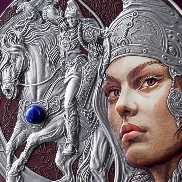 2024 Sarmatians Femina Bellator 2oz Silver Antiqued Coin - Closeup Reverse View