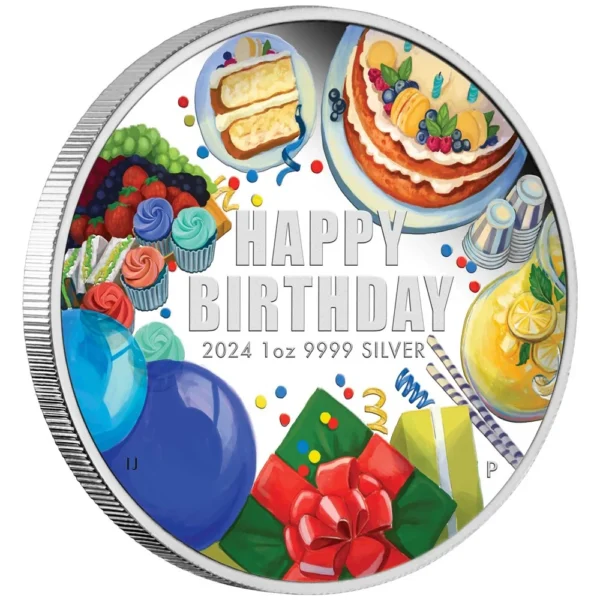 2024 $1 Happy Birthday 1oz Silver Proof Coloured Coin - Image 2