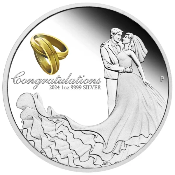 2024 Wedding 1oz Silver Proof Gilded Coin