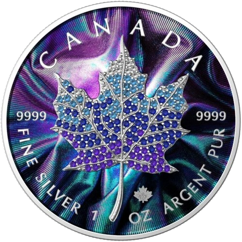 2022 $5 December – Seasons 1oz Silver Bejeweled Maple Leaf Coin - Reverse View