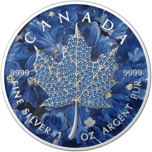 2022 $5 February - Seasons 1oz Silver Bejeweled Maple Leaf Coin - Reverse View