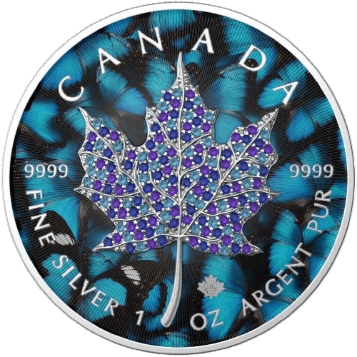 2022 $5 January - Seasons 1oz Silver Bejeweled Maple Leaf Coin - Reverse View