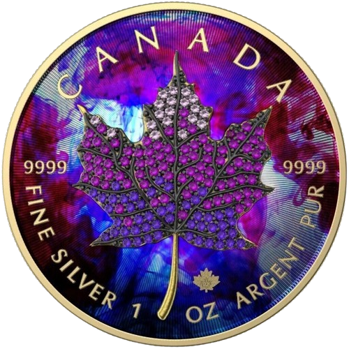 2022 $5 June – Seasons 1oz Silver Bejeweled Maple Leaf Coin - Reverse View