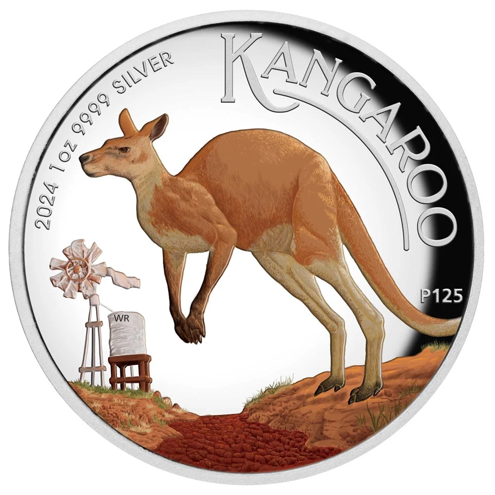 2024 $1 Australian Kangaroo 1oz Silver Proof High Relief Coloured Coin - Reverse View