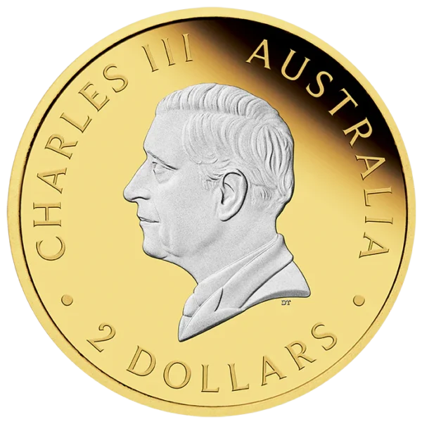 2024 $2 Australian Kangaroo 2oz Silver Proof Reverse Gilded Coin - Obverse View