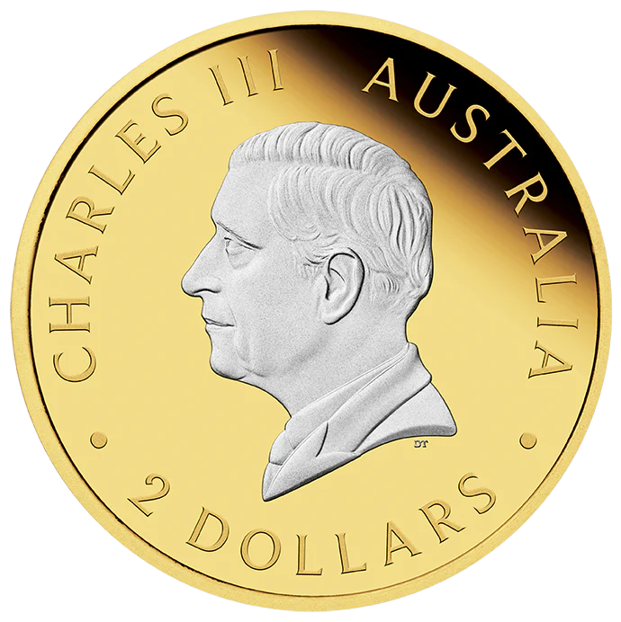 2024 $2 Australian Kangaroo 2oz Silver Proof Reverse Gilded Coin - Obverse View