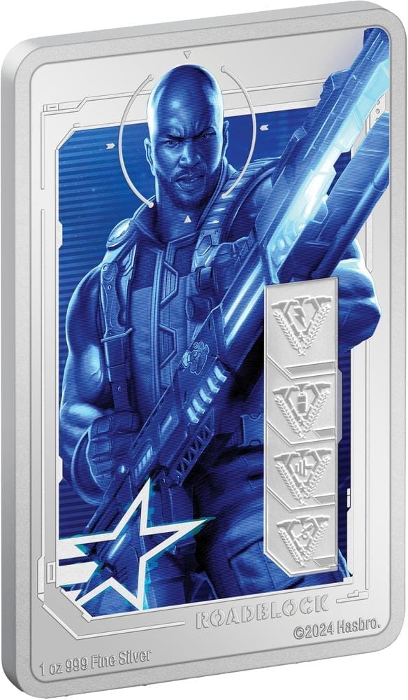 2024 $2 Roadblock GI Joe Hasbro 1oz Silver Coin - Tilted Reverse View