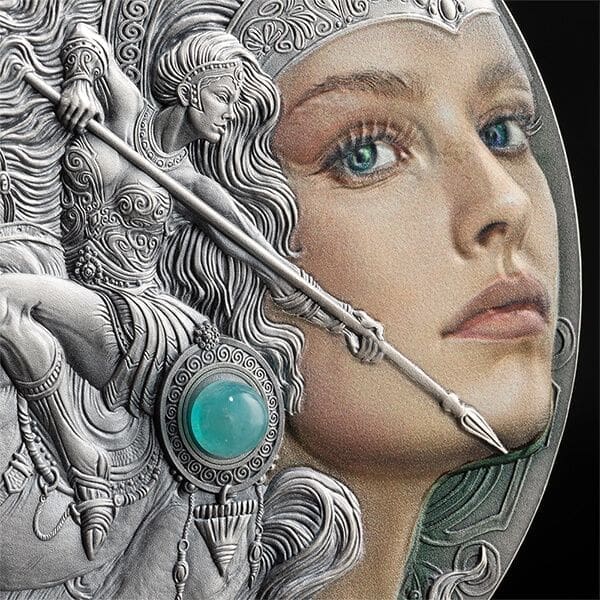 2024 Amazon Femina Bellator 2oz Silver Coloured Antiqued Coin - Closeup Reverse View