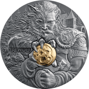 2024 Dual Essence Werewolf 2oz Silver Antiqued High Relief Gilded Coin