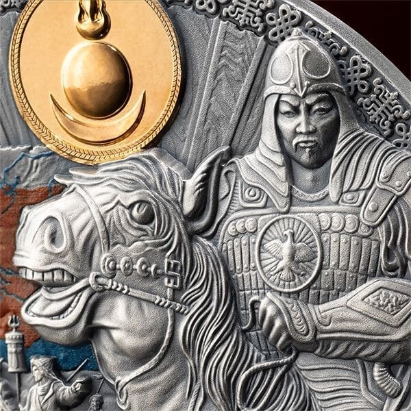 2024 Mongol Empire - Legacy of the Greatest Empires 2oz Coloured Gilded Coin - Closeup Reverse View