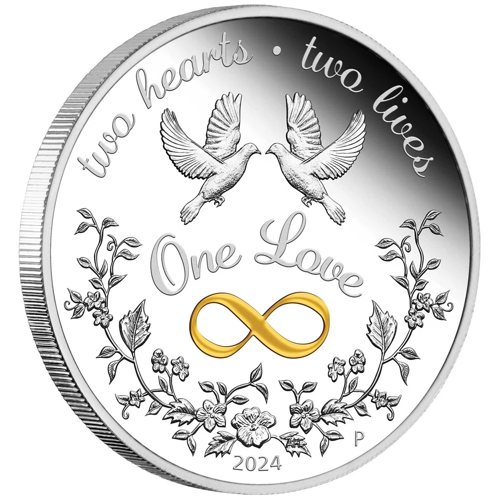 2024 One Love 1oz Silver Proof Coin - Tilted Reverse View