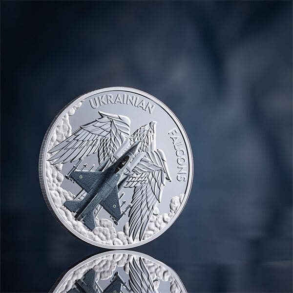 2024 ₵5 Ukrainian Falcons 1oz Proof Silver Coin - Blown Out Reverse View