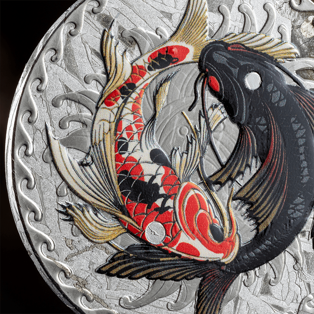 2024 $1 Koi Fish 1oz Aletai Meteorite Coin - Closeup Reverse View