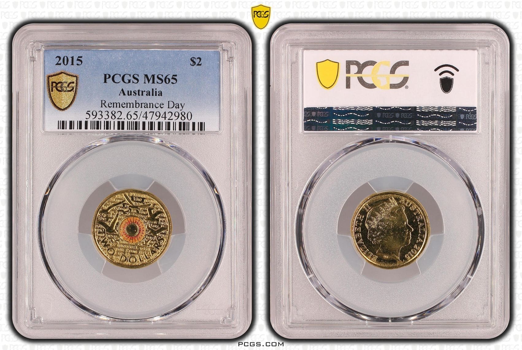 MS65 2015 $2 Remembrance Day - Flanders Fields Coloured Coin - Overview