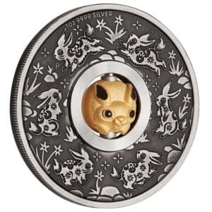 2023 Year Of The Rabbit Rotating Charm 1oz Silver Antiqued Coin
