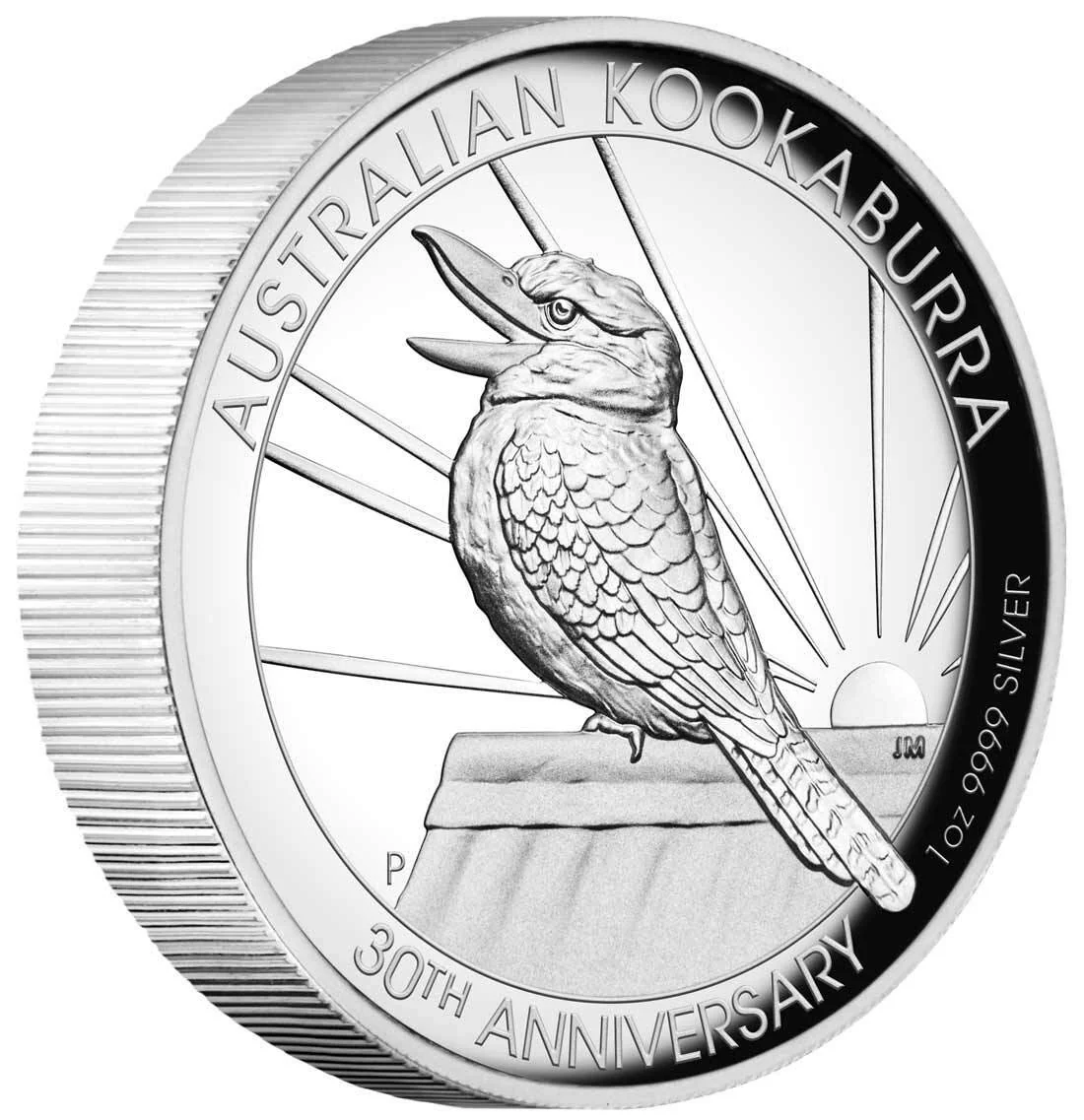 2020 $1 Australian Kookaburra 30 Years 1oz Silver High Relief Proof Coin - Tilted Reverse View