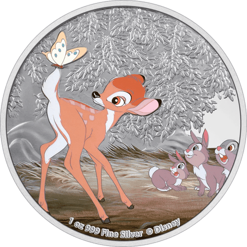 2022 Bambi 80th Anniversary Bambi and Butterfly 1oz Silver Proof Coin - Reverse View