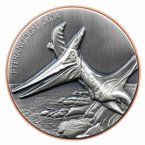 2023 Pteranodon Supersize Silver Copper Bimetal Ultra High Relief Coin - Reverse View