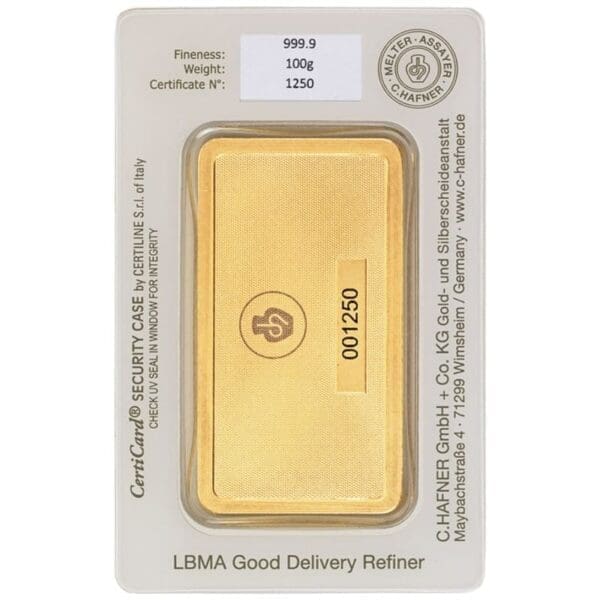 C. Hafner 100g Gold Minted Bar - Image 2