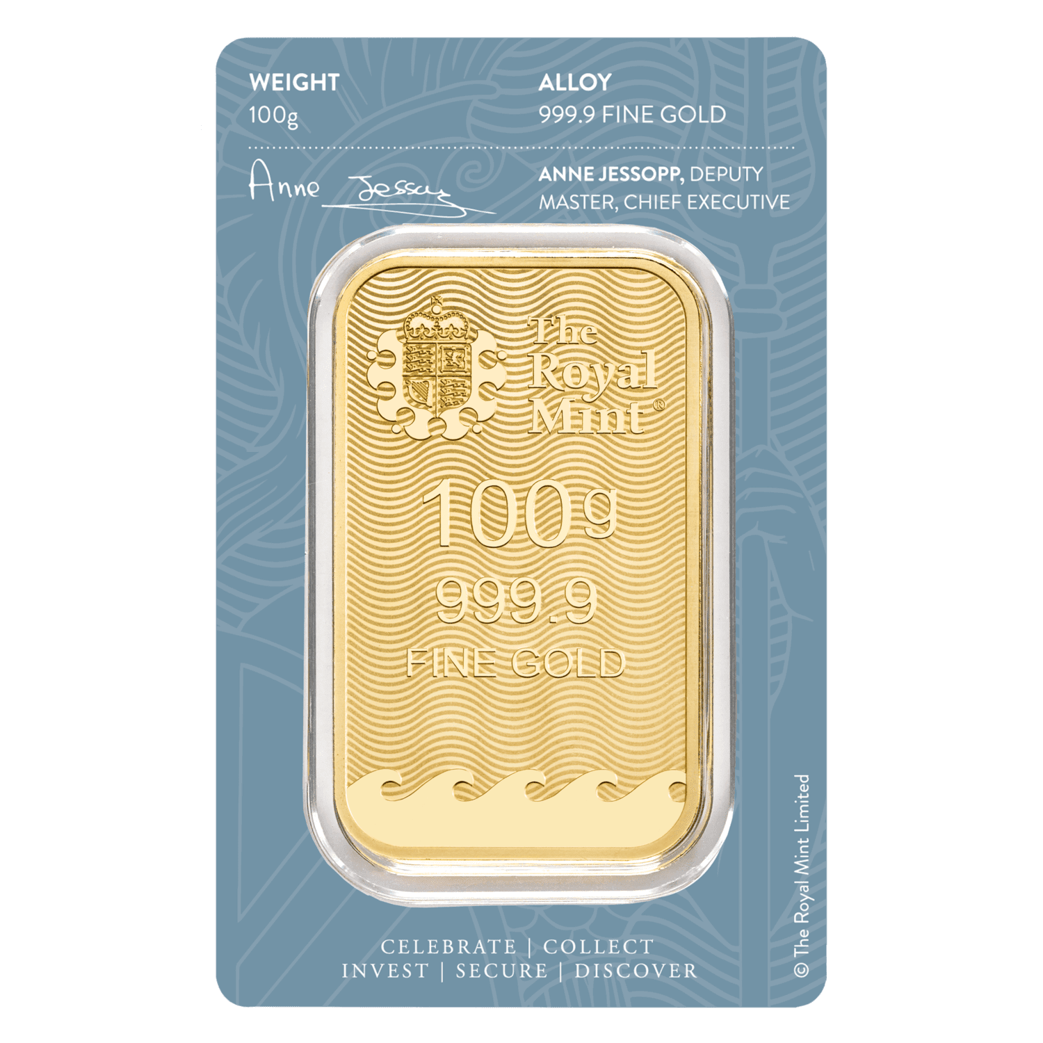 Britannia 100g Gold Cast Bar - Obverse Cased View