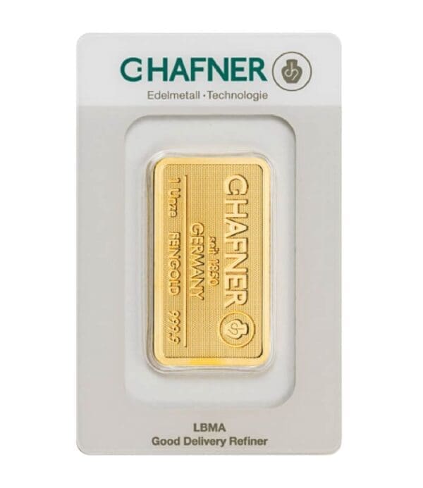 C. Hafner 1oz Gold Minted Bar - Reverse View