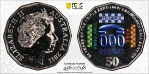 MS68 2011 50c Triple Zero Anniversary Coloured Coin