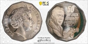 MS69 2017 50c Sir Jack Brabham Coloured Coin