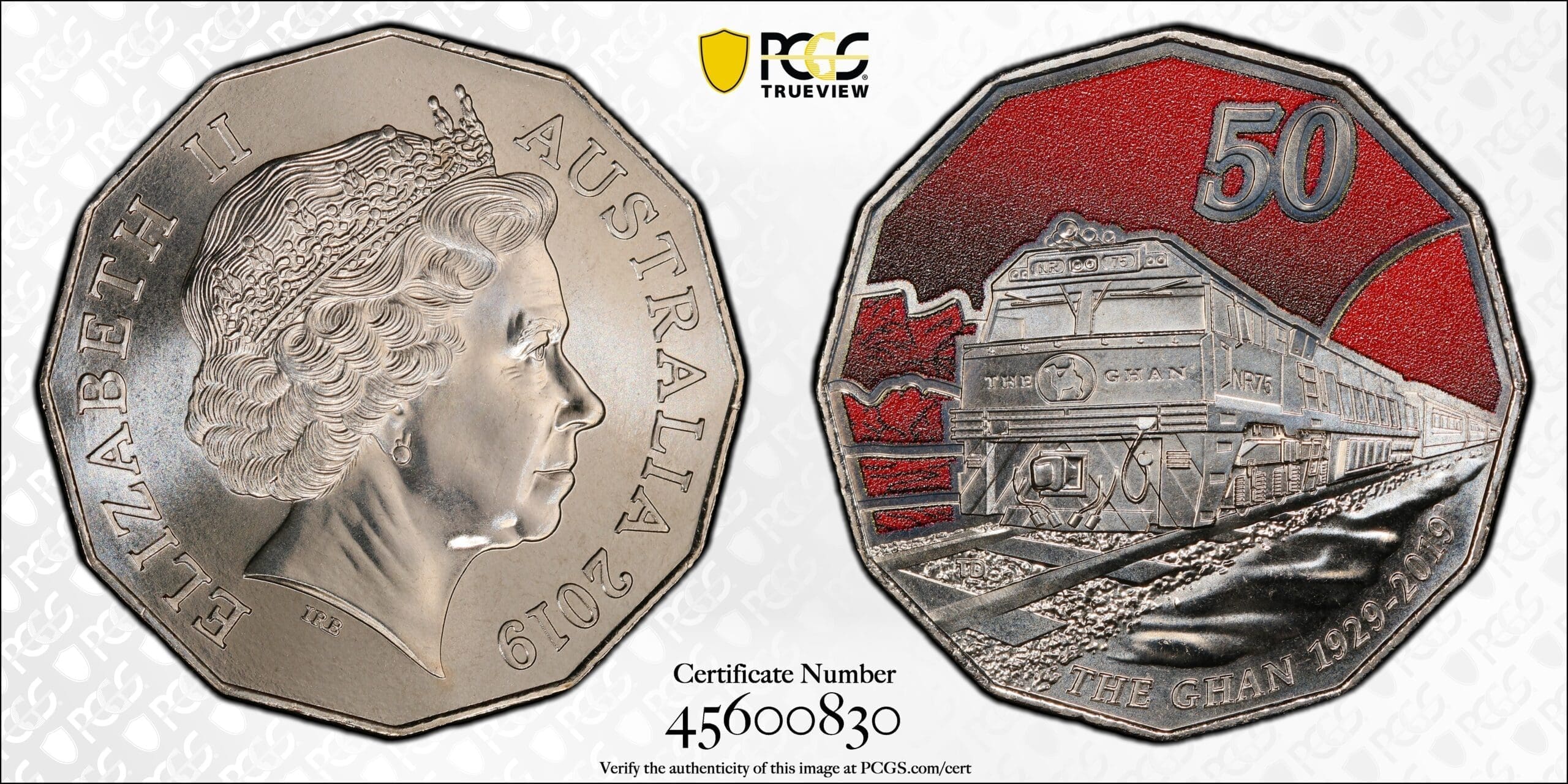 MS69 2019 50c 90th Anniversary of The Ghan Colourised Coin