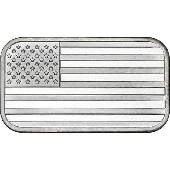 SilverTowne US Flag 999 Fine 1oz Silver Bar - Front Of Bar