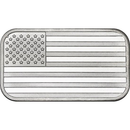 SilverTowne US Flag 999 Fine 1oz Silver Bar - Front Of Bar