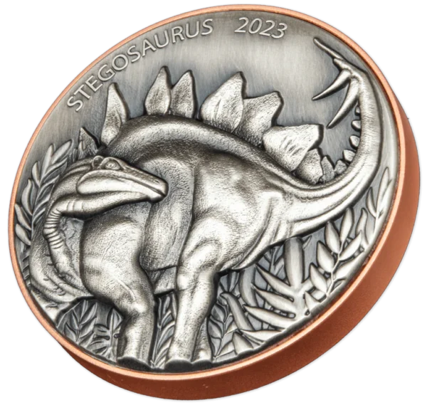 2023 Stegosaurus Supersize Silver Copper Bimetal Ultra High Relief Coin - Image 3