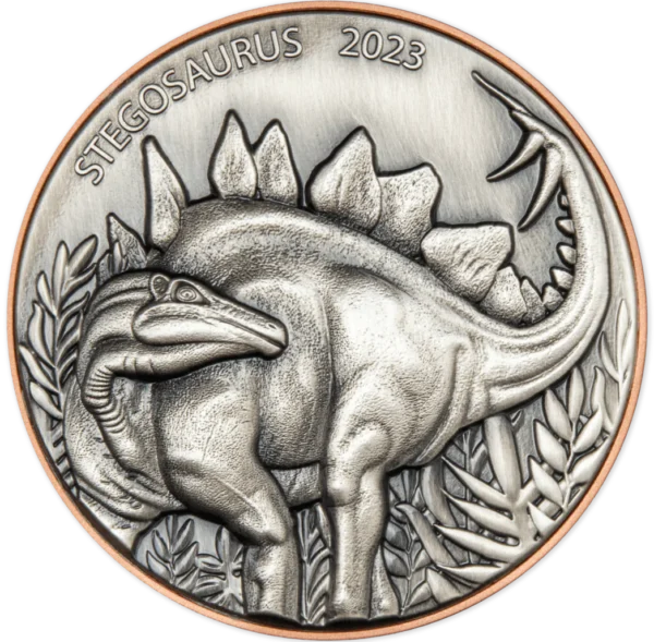 2023 Stegosaurus Supersize Silver Copper Bimetal Ultra High Relief Coin - Image 2