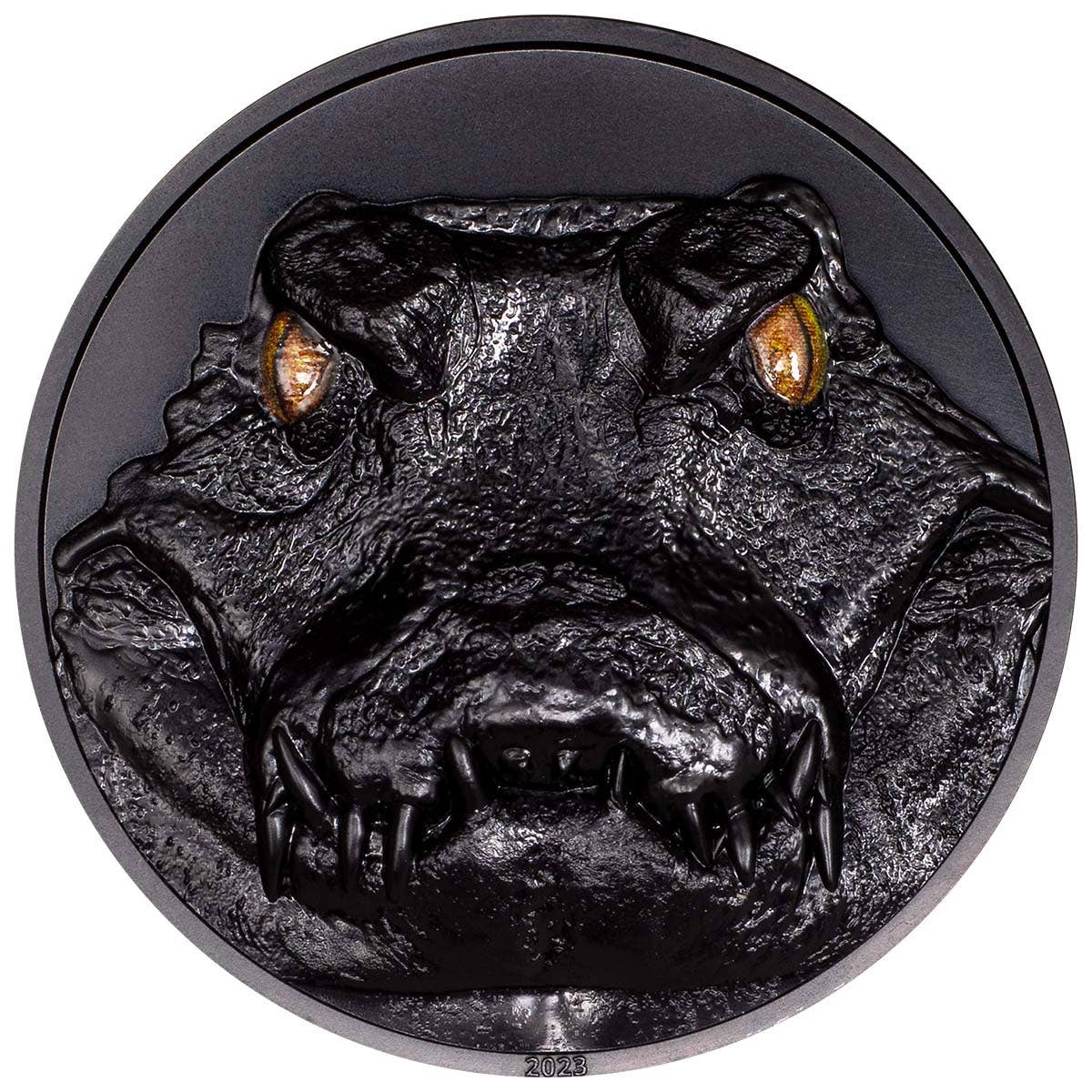 2023 $10 Caiman - Hunters by Night 2oz Black Proof Coin - Reverse View