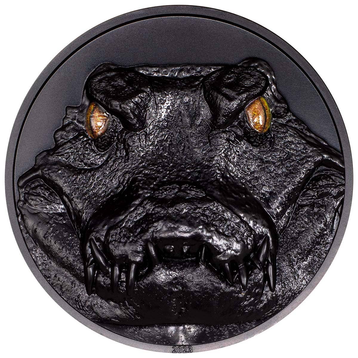 2023 $10 Caiman - Hunters by Night 2oz Black Proof Coin - Reverse View