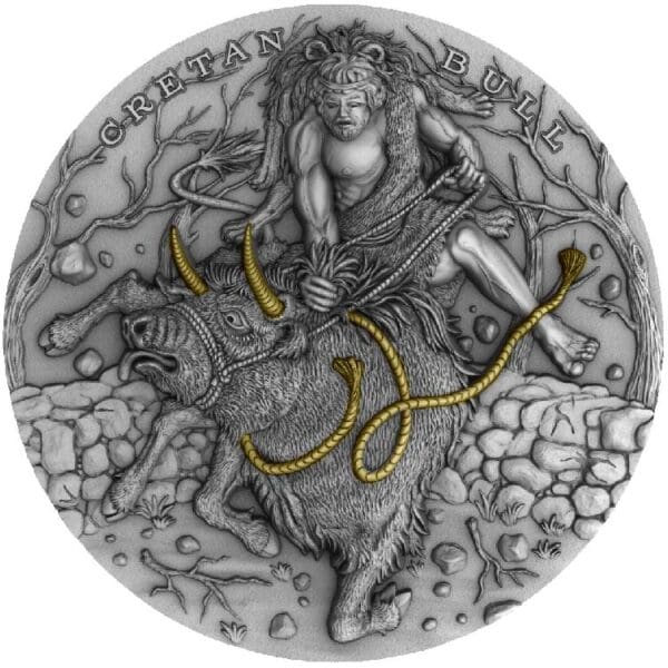 2023 $5 Cretan Bull - Twelve Labours Of Hercules 2oz Silver Gilded Coin