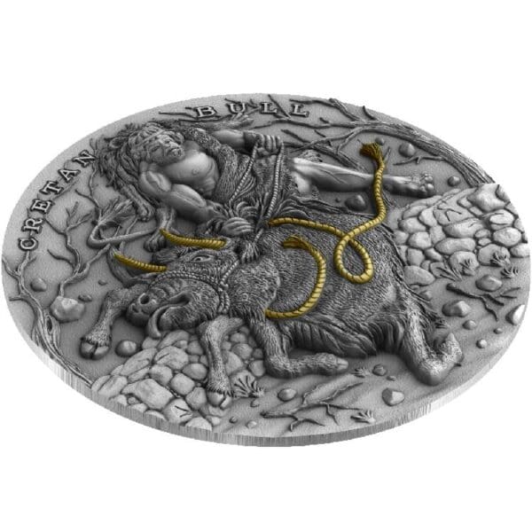 2023 $5 Cretan Bull - Twelve Labours Of Hercules 2oz Silver Gilded Coin - Image 3