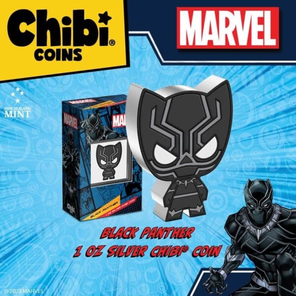 2023 $2 Black Panther – Marvel 1oz Silver Coloured Proof Chibi® Coin - Image 4