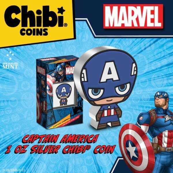 2023 $2 Captain America - Marvel 1oz Silver Proof Chibi® Coin - Image 4